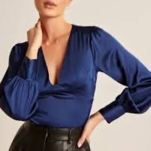 Abercrombie Long Sleeve Satin Puff Sleeve Top